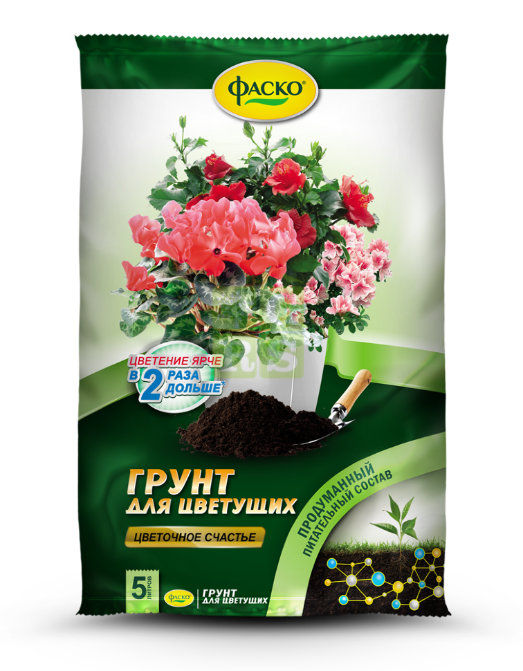 Грунт для цветущих растений Цветочное счастье, 5л Фаско